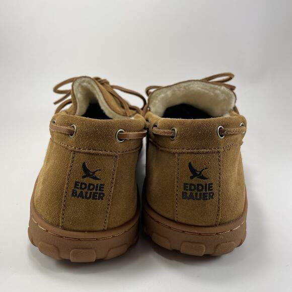 Eddie Bauer Shearling-Lined Moccasin Slippers Mens Size 12 Tan Chestnut Suede main image 7